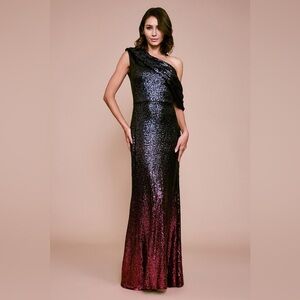 TADASHI SHOJI ONE-SHOULDER SEQUIN EVENING GOWN LUANA SIZE 6